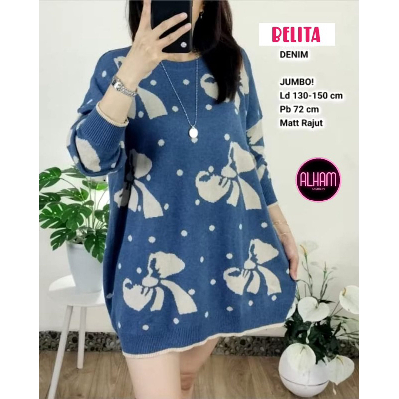 Belita Sweater Atasan Rajut Import Jumbo Oversize Motif Pita
