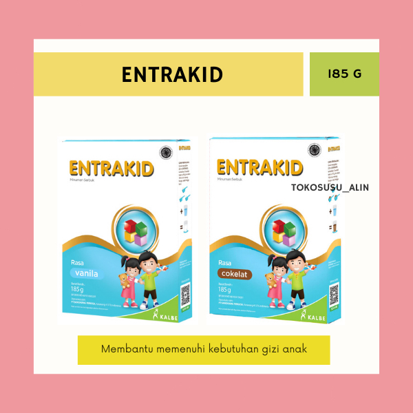 

ENTRAKID 185 G RASA VANILA/RASA COKLAT/SUSU BUBUK UNTUK TUMBUH KEMBANG ANAK 1+ TAHUN