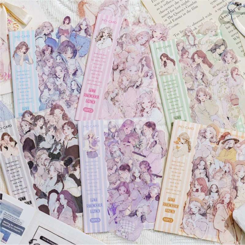 

[B894] Paket stiker tinta putih Momo PET Seri Kekasih Putih Stiker dekorasi buku pegangan karakter gadis kartun lucu