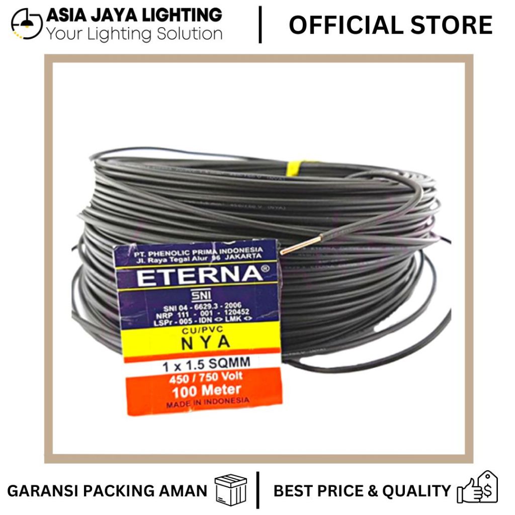 KABEL NYA / KABEL LISTRIK NYA / KABEL NYA TAHAN PANAS / KABEL NYA PVC 1X1,5 2X1,5 @100M ETERNA HITAM