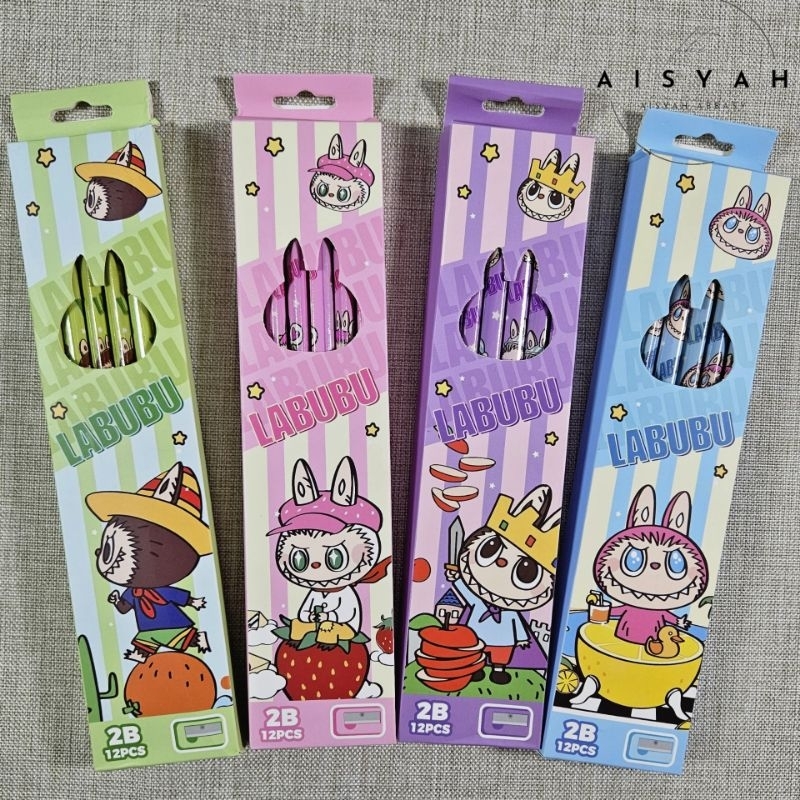 

Pensil 2B isi 6&12 pcs+rautan 1 pcs motif labubu pensil dengan hapusan