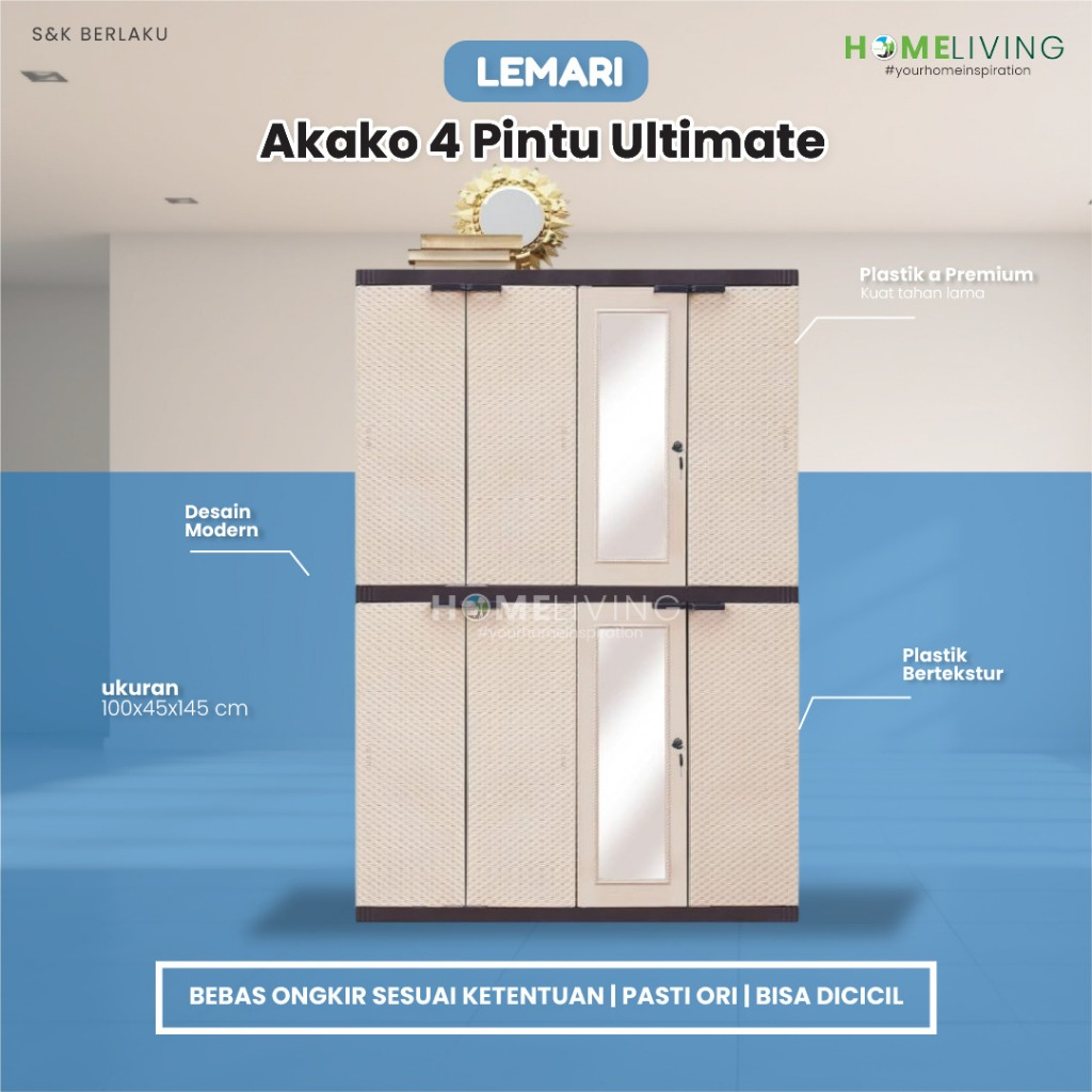 HOMELIVING-Lemari akako/lemari plastik/lemari 4 pintu/lemari stylish/lemari pakaian