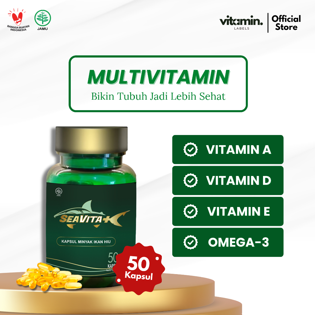 SEAVITA+ Suplemen Kapsul Jamu Obat Tradisional Minyak Hati Ikan Hiu Fish Oil Omeheart Wellness Vitam