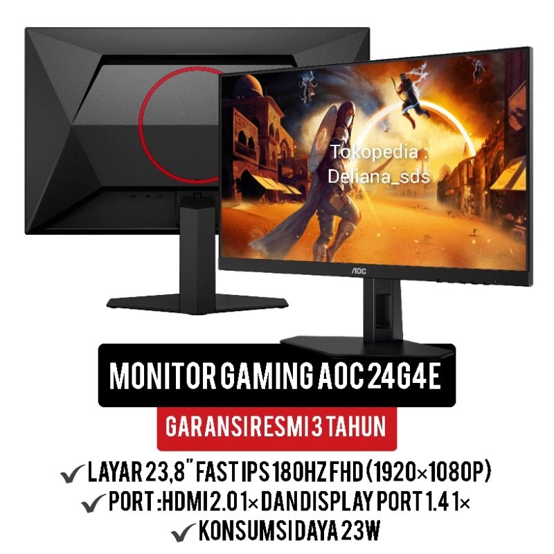 Monitor Gaming AOC 24G4E 23,8" Fast IPS 180Hz FHD Garansi Resmi 3 Tahun Monitor AOC 24G4E Monitor Ga