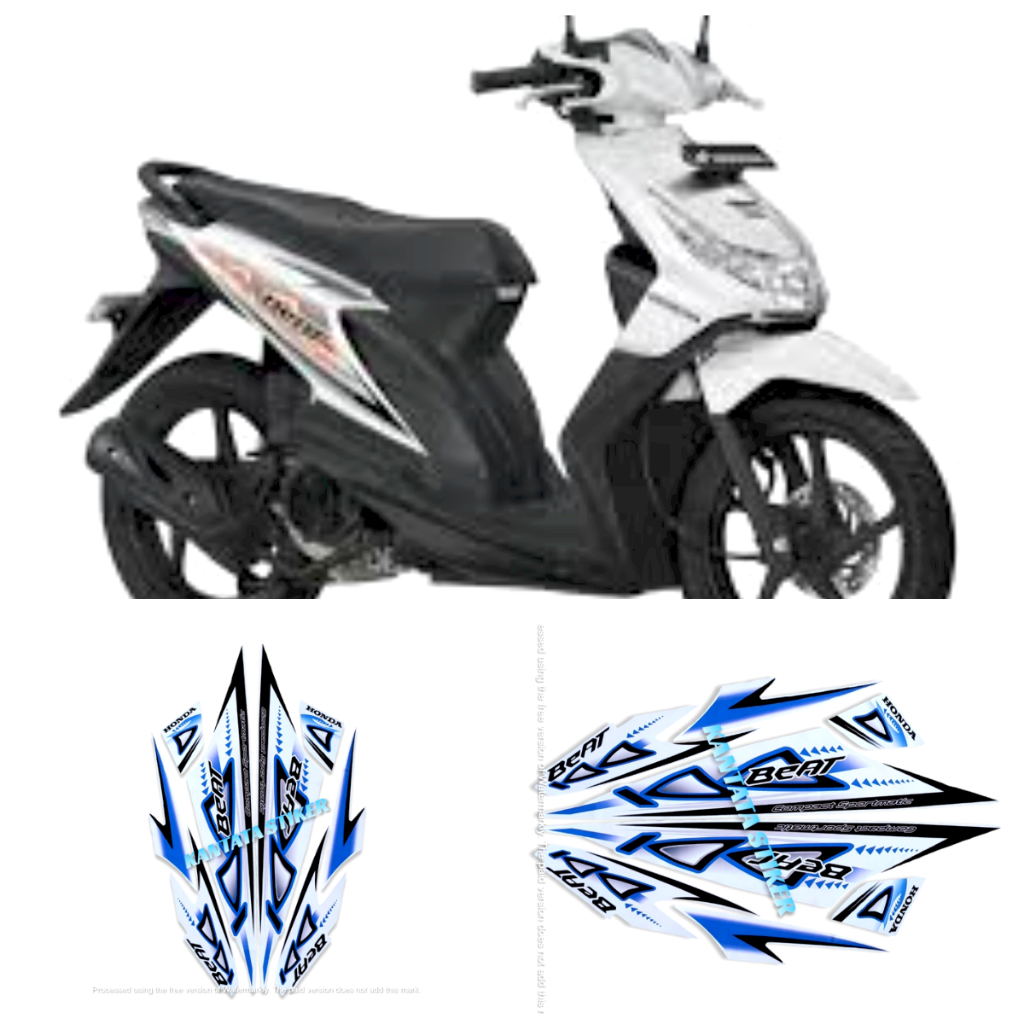 Stiker Striping Motor Honda Beat Karbu Variasi putih lis biru