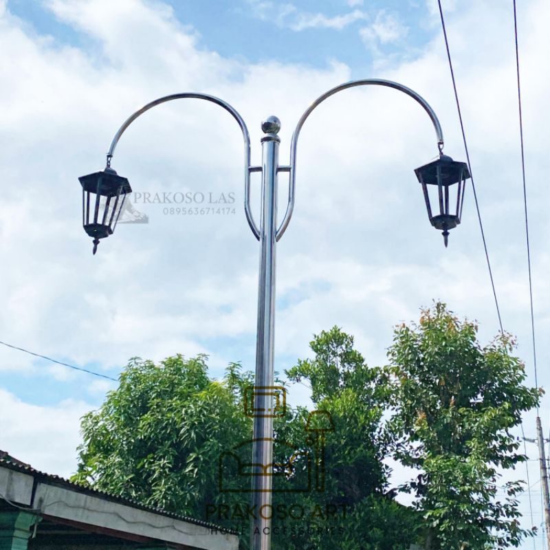 Tiang Lampu Jalan Tiang Lampu Outdoor Tiang Lampu Hias 2 Cabang Tiang Lampu Teras Taman Stainless St