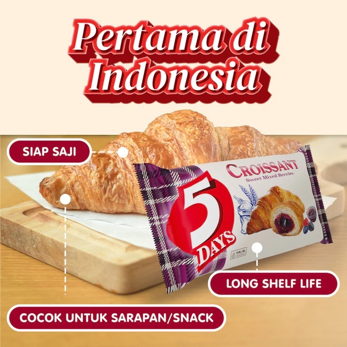 

5 Days Croissant Mix Berries - Roti Croisant Isi Selai Beri 60g