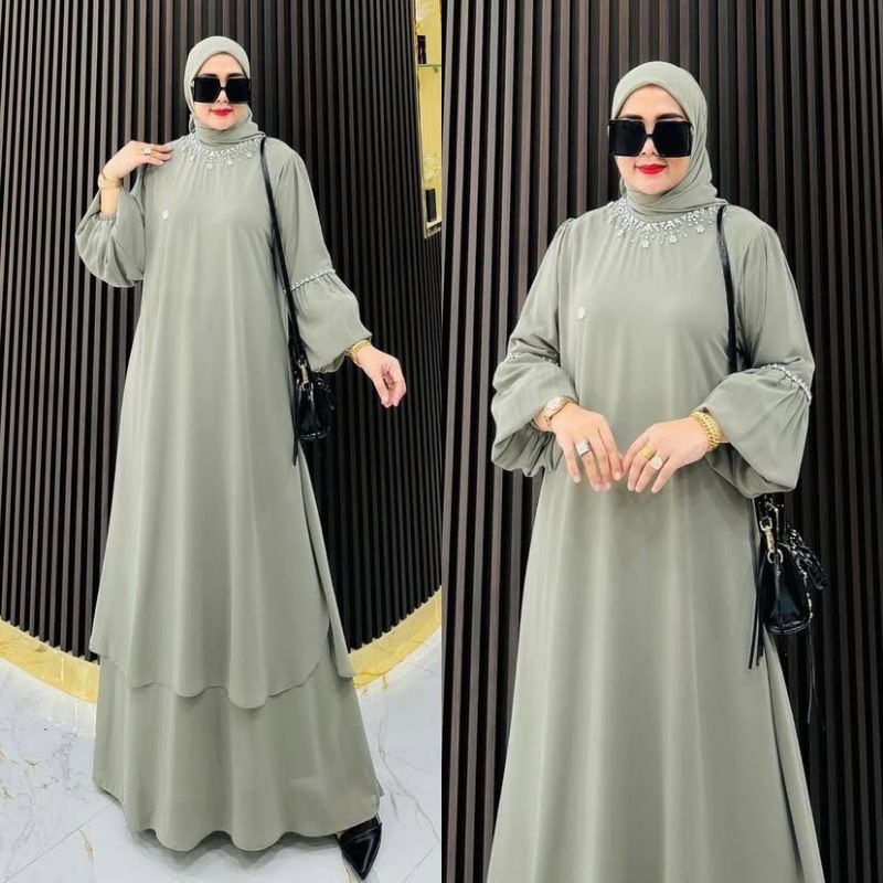 Baju Setelan Wanita Sabira Set Dress Atasan Dan Rok Ceruty Babydoll Mewah Elegan Setrok Kekinian