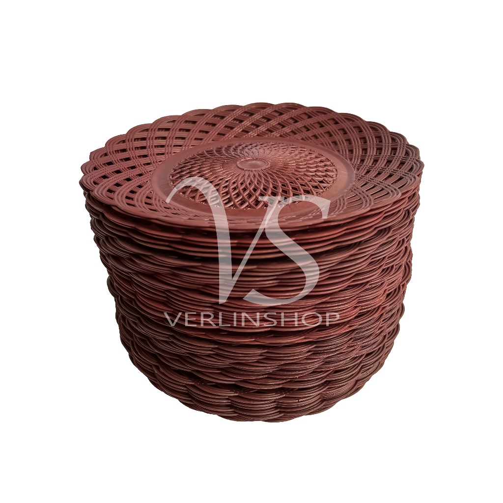 Piring Rotan Plastik / Piring Besek / Pring Prasmanan / Piring Plastik 1 Lusin