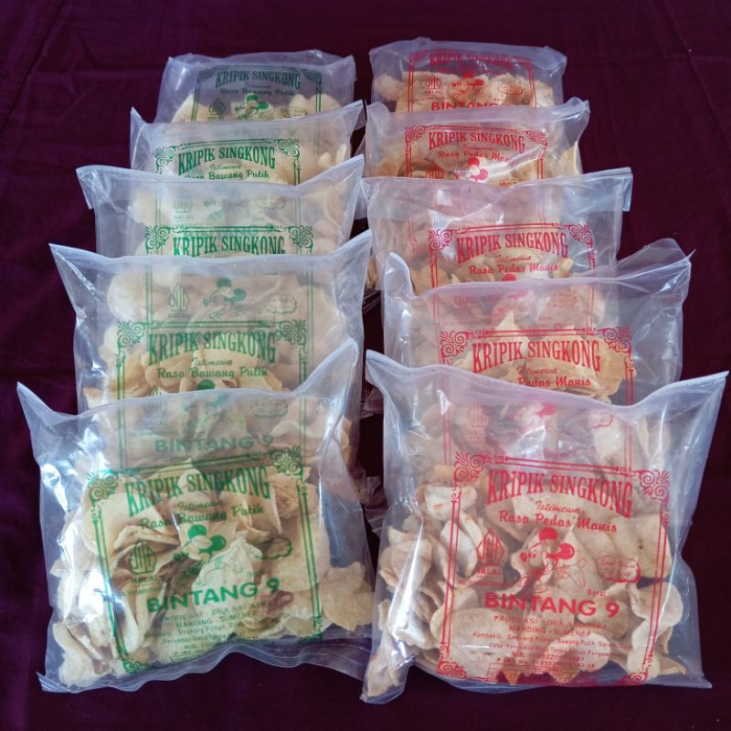 

Keripik Singkong 75 gr BINTANG 9 | Rasa Bawang Putih & Pedas Manis | Camilan Khas Madura