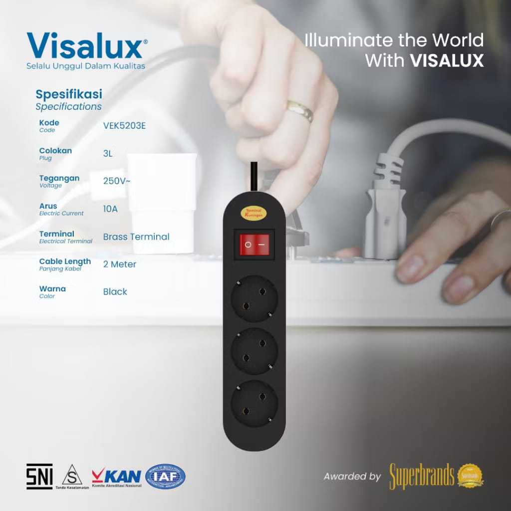 Visalux Kabel Extension Mozart - 3L (Colokan 3 Lubang) (MOZ-VEK5203E-2m)