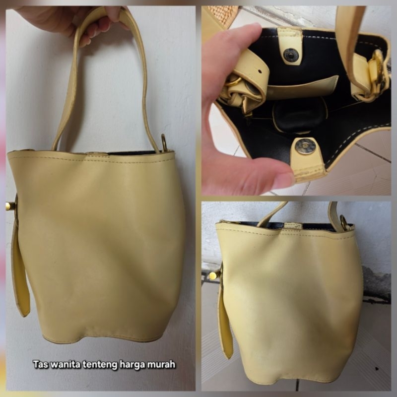 Tas tenteng wanita handbag preloved warna kuning tas casual untuk jalan jalan tas kecil tas slempang