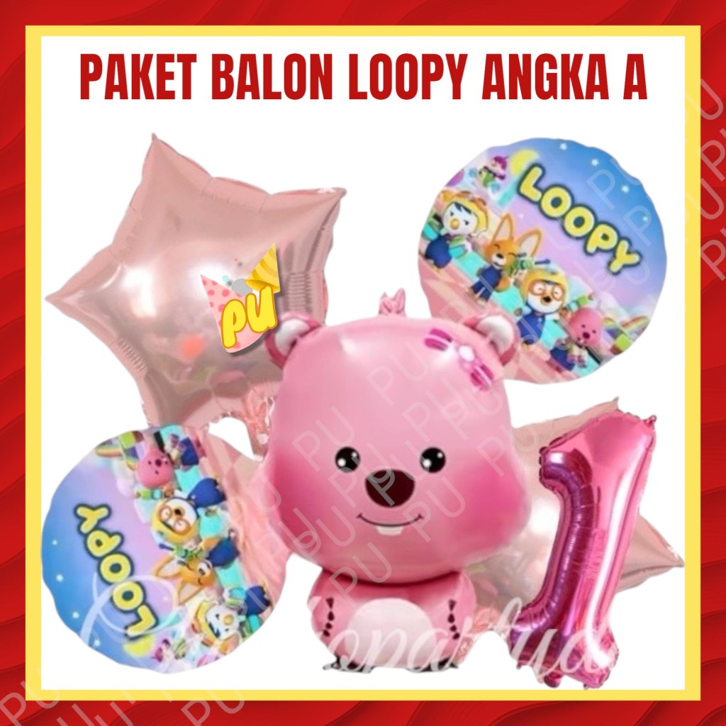 Paket Balon LOOPY PORORO ANGKA A / Dekorasi Ulang Tahun Balon Pororo Loopy