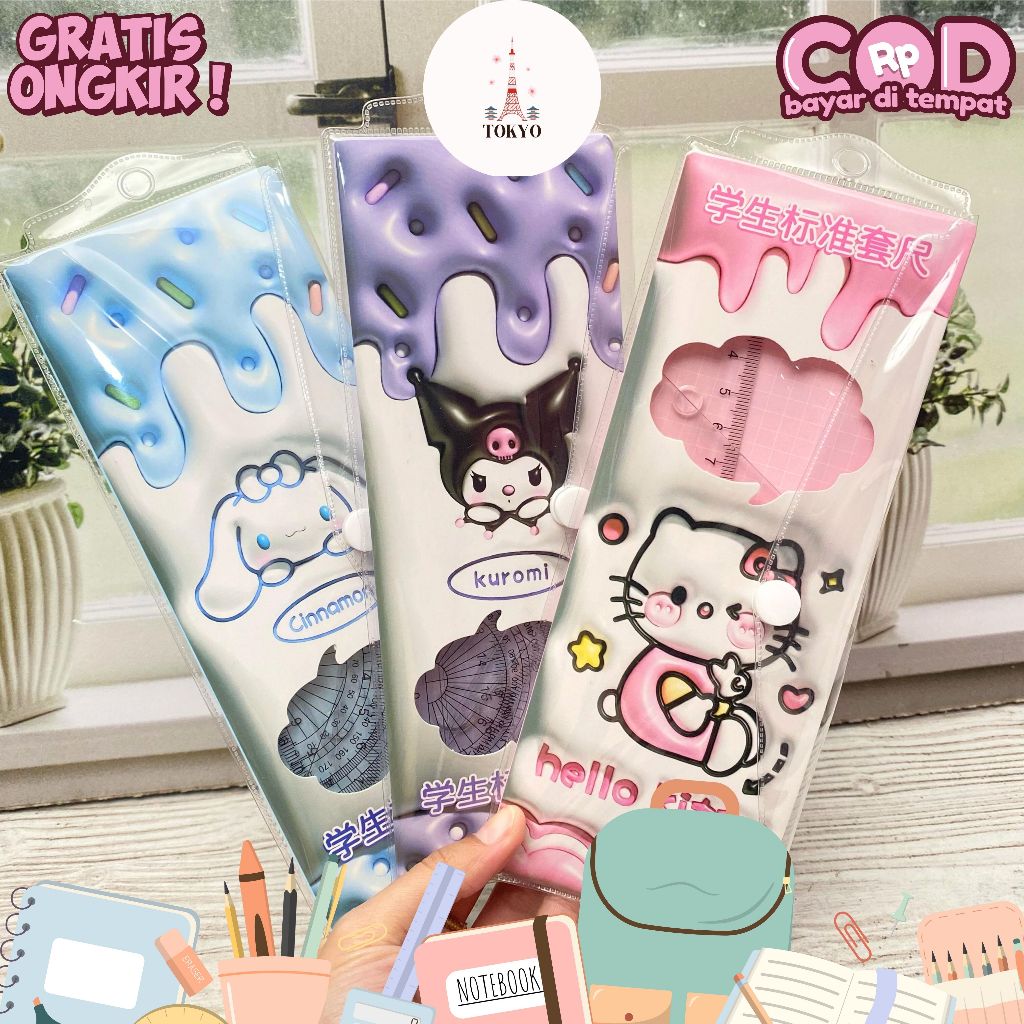 

Penggaris Set Sanrio 4 in 1 Alat Tulis Stationery Ruler