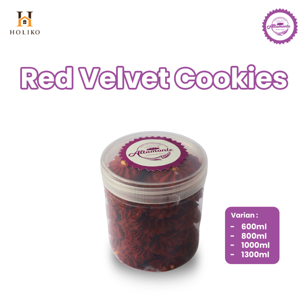 

HOLIKO - Kue Kering Red Velvet Cookies Uk 600ML, 800ML, 1000ML, 1300ML Altamonte