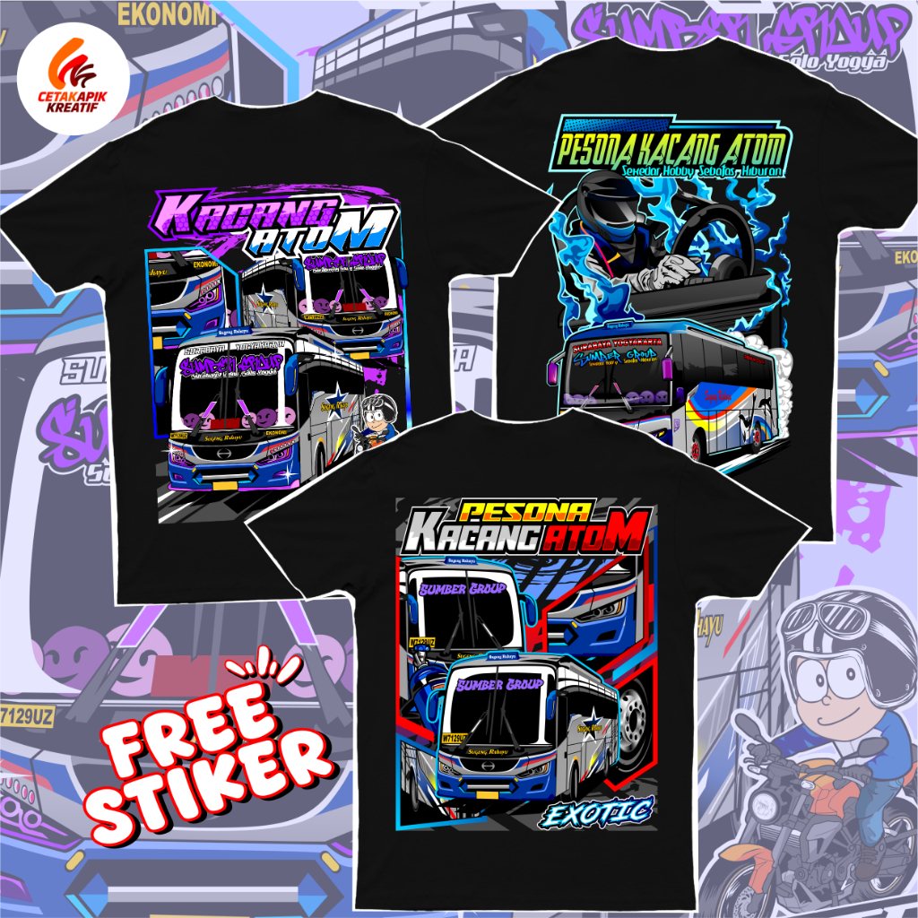 (free sticker + ganci)KAOS BUS PESONA KACANG ATOM SUGENG RAHAYU KAOS ANAK DAN DEWASA COTTON COMBED 2
