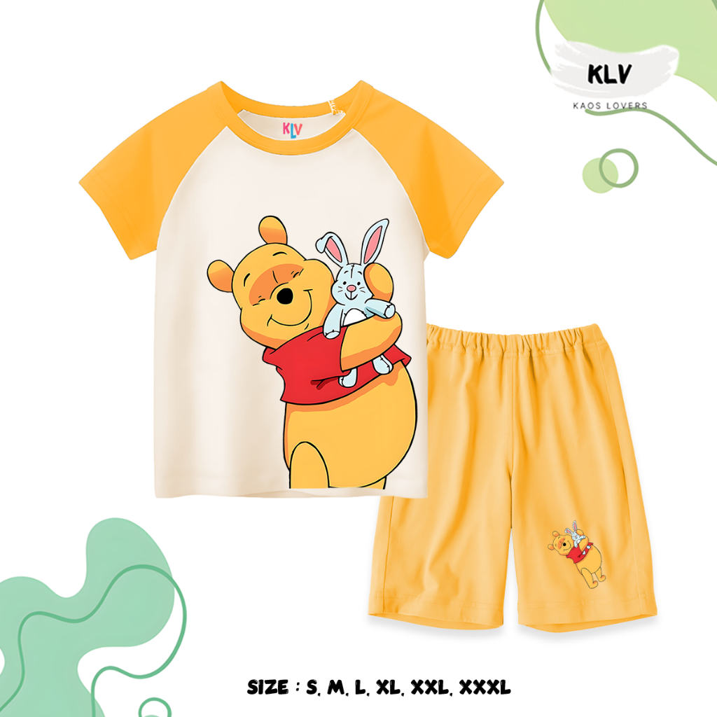 Setelan Raglan Kaos Anak Motif Po0h Hug Lengan Pendek