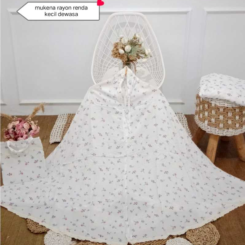 Mukena Dewasa Rayon Motif Bunga Cantik Larissa Renda Kecil