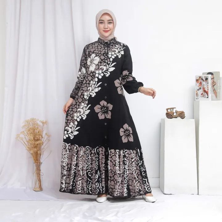Gamis Twill Rayon Premium Cap Malaman Motif Rempel Bawah / Gamis Rayon Premium
