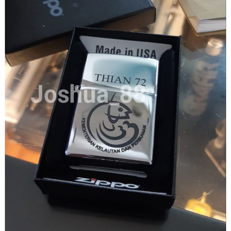 Zippo Custom Korek Api Ukir Logo Kementerian Kelautan Dan Perikanan Silver Bisa Ukir Nama Sendiri