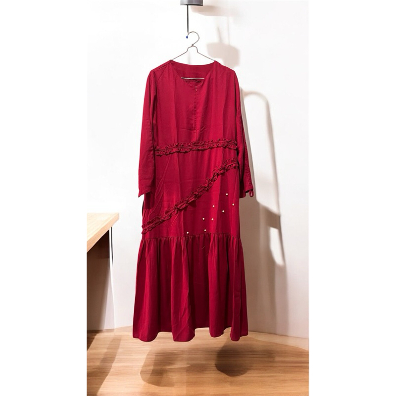 Gamis Set Hijab Premium Merah Maroon | PRELOVED PAKAIAN WANITA THRIFTING