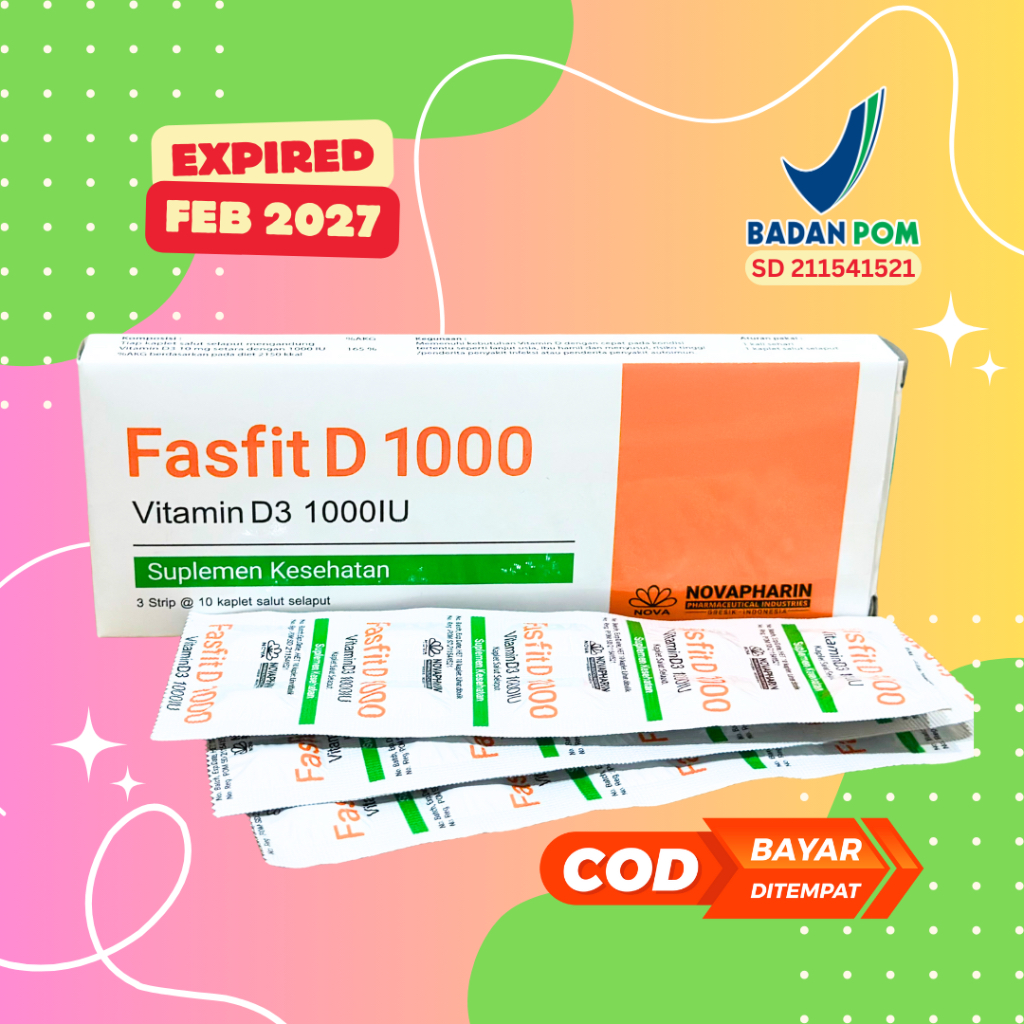 FASFIT D 1000IU BOX 3 Strip ( 30 KAPLET ) / VITAMIN D3 1000 / NOVAPHARIN