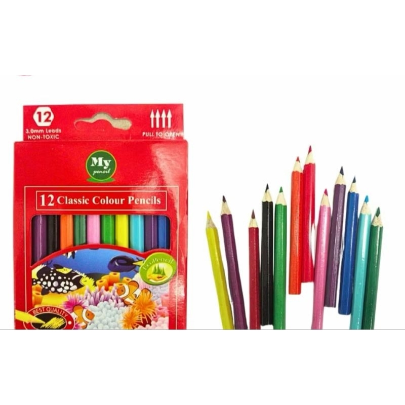 

pensil warna isi 12 warna pendek mini my pencil/color pencil paper box classic/coloring set anak anak