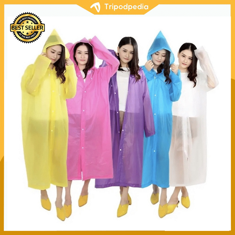 TRIPODPEDIA JAS HUJAN EVA RAINCOAT POLOS TOPI TEBAL KARAKTER HOODIE TRANSPARAN DEWASA / JAS HUJAN