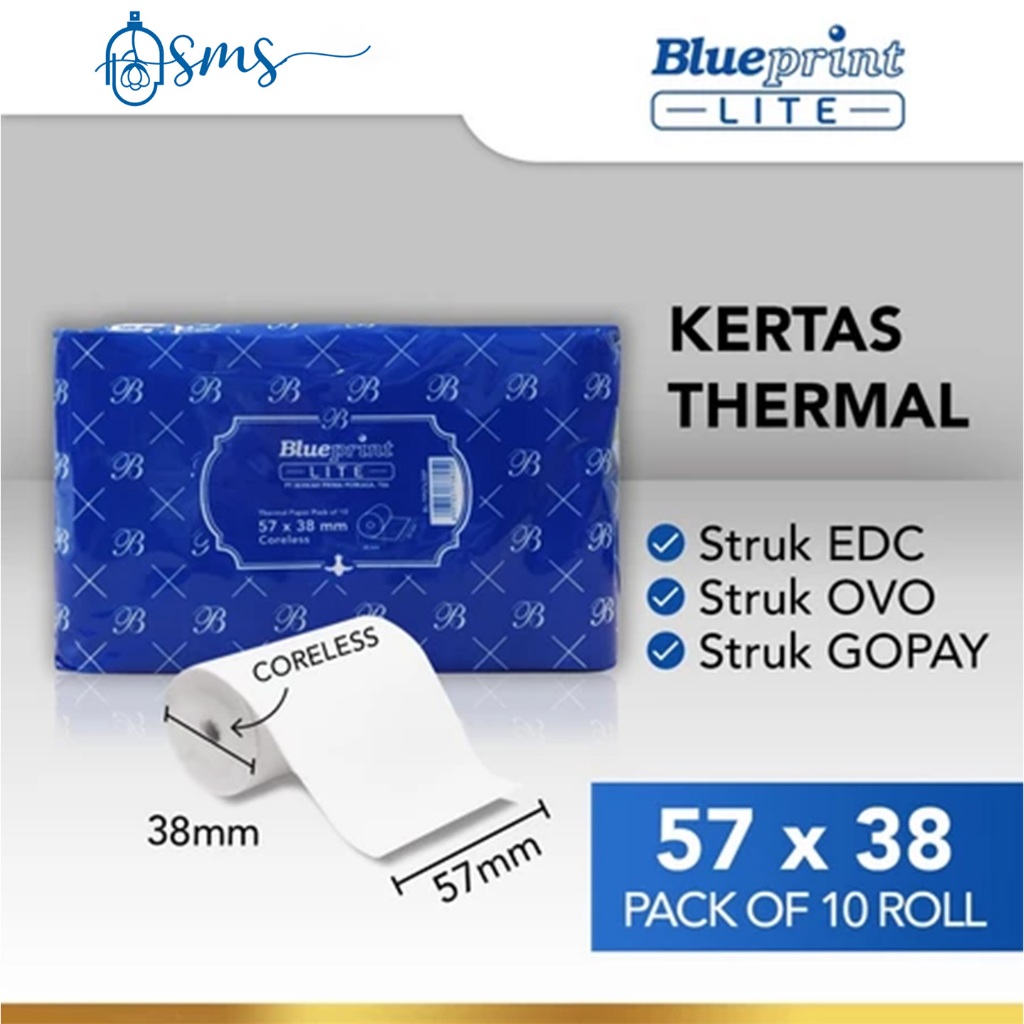 

KERTAS THERMAL BLUEPRINT LITE 57x38 - 1 Pack isi 10 Roll / Thermal Paper