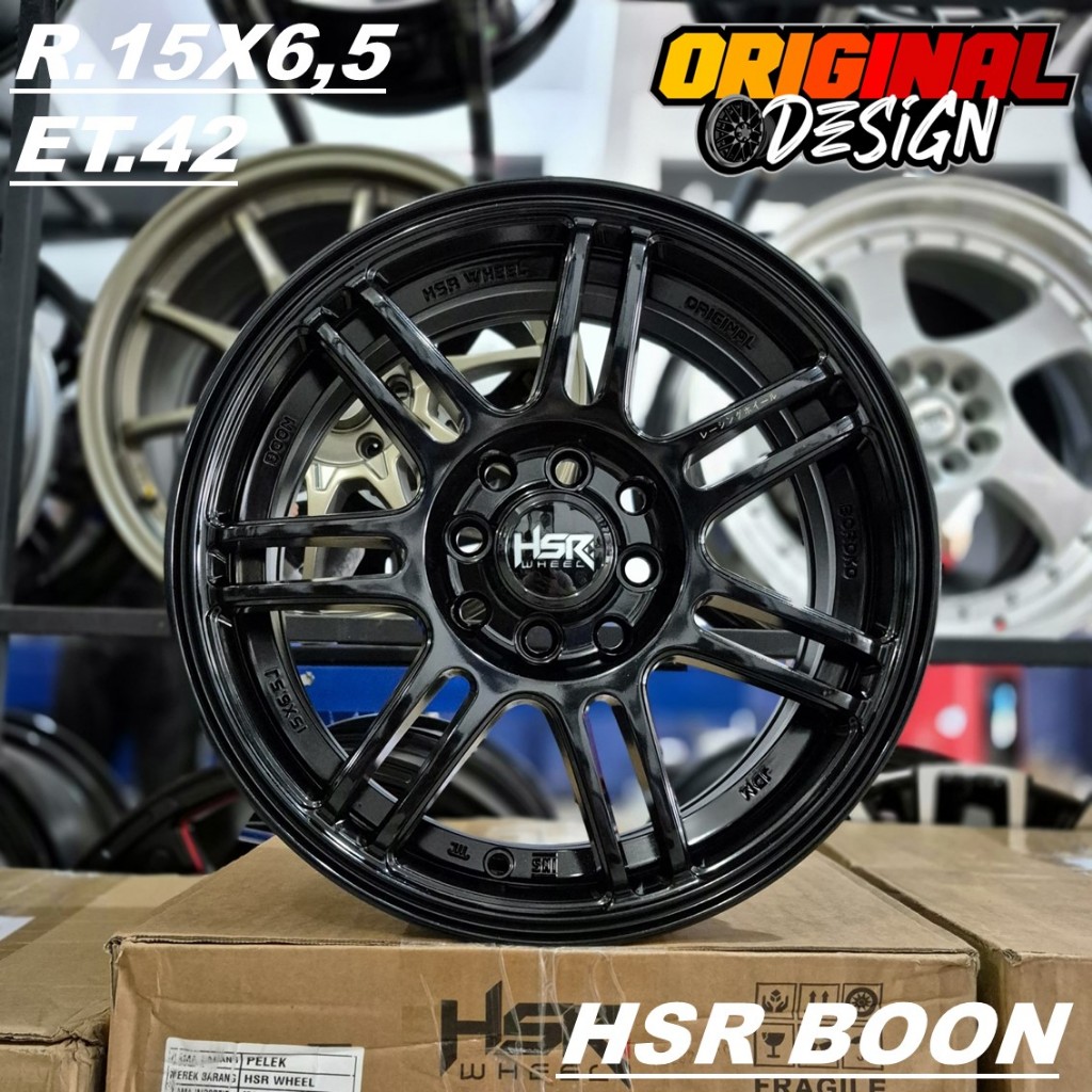 Velg Mobil Sigra,Brio,Avanza,Yaris, Ring 15 Warna Hitam HSR BOON R15 Lubang 4