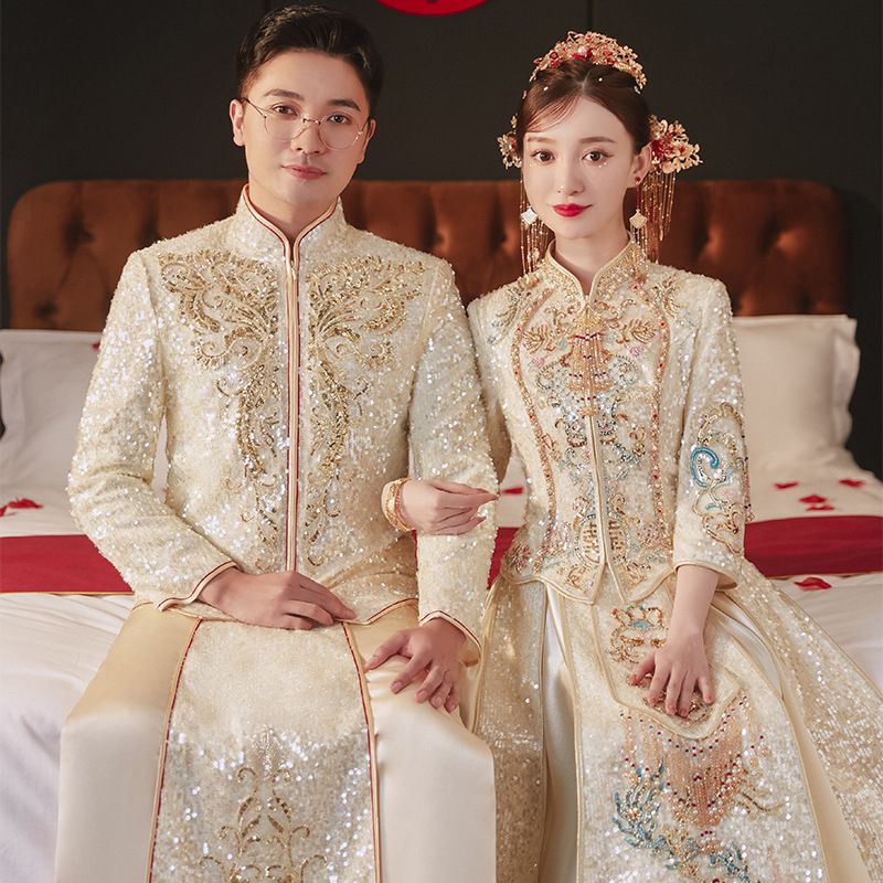 Realpic CHW-861 S-2XL Cheongsam sangjit couple impor gaun sangjit baju sangjit gold pakaian chinese 