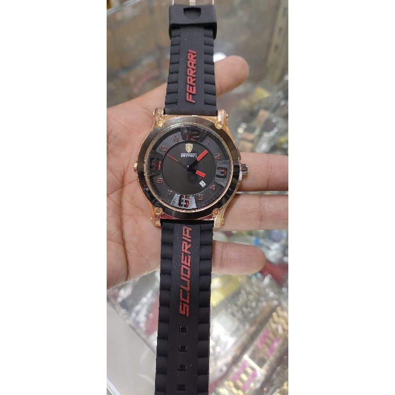 jam tangan pria Ferrari stainless steel classic sporty water resist strap rubber