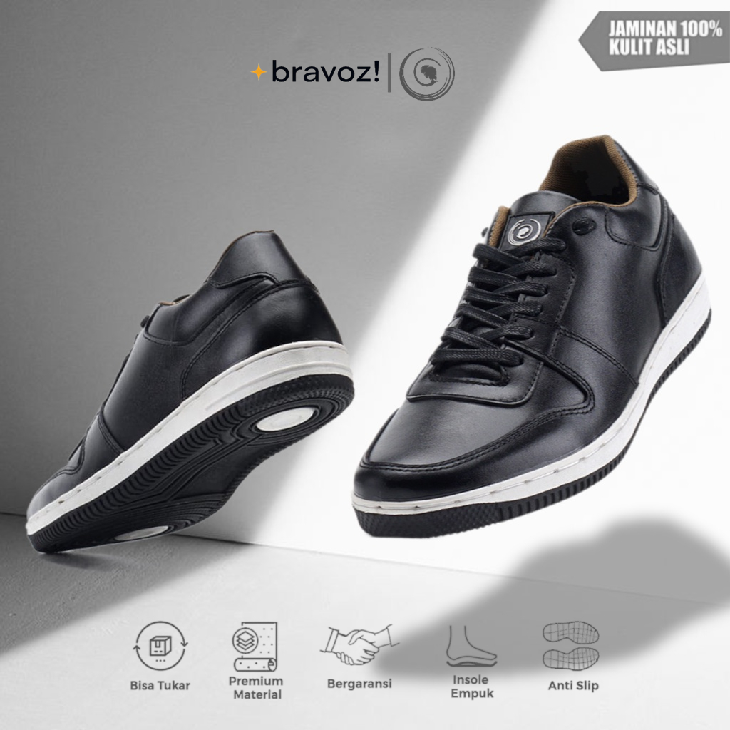 Greata - Cyrush Black Sepatu Sneakers Pria Casual Kulit Asli / Sepatu Kulit Asli Pria Original 100%