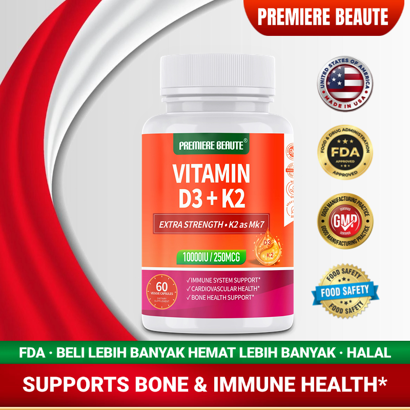 Vegan D3 10000 iu with Vitamin K2 250mcg - Vegan Certified, Vitamin D3K2 - 60 Softgels