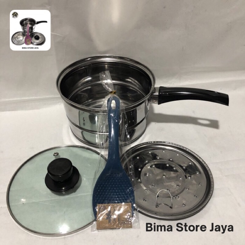 DANDANG KUKUS/PANCI NASI MINI STEAMER 16cm TUTUP KACA GRATIS ENTONG