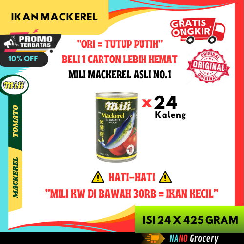 

24 Kaleng Sarden Mili Mackerel Original 425 Gram | Ikan Sarden Kaleng "Tutup Putih" Dus/Carton