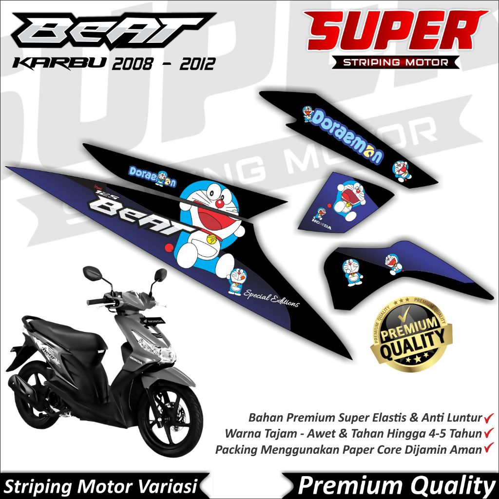 Stiker Beat Karbu Anti Luntur keren Striping Beat Karbu Striping Honda Beat Karbu Doraemon