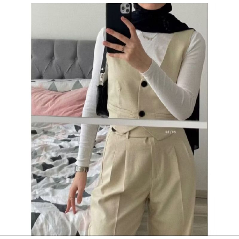 Rompi Jas Wanita Warna Cream / Rompi Slimfit Wanita