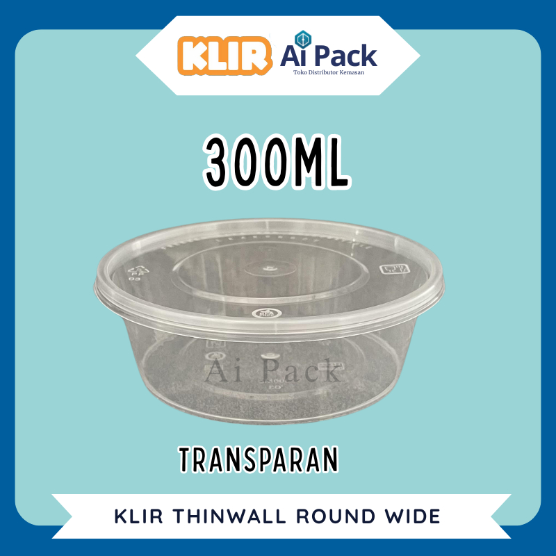 (ISI 25 BIJI) Thinwall KLIR ROUND WIDE 300ml + Tutup / Mangkok Plastik 300 ml / Mangkok Salad