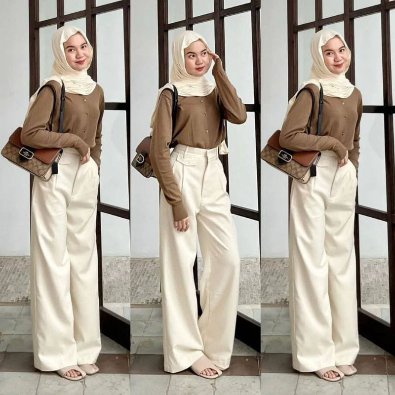 One Set Wanita / Cardigan Knit + Oro Pants Haighwaist / Setelan Wanita / Setelan Wanita Kekinian / O