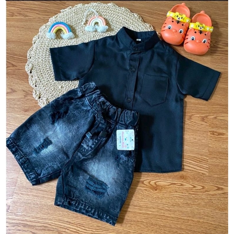 SETELAN PENDEK JEANS/SETELAN CELANA KEMEJA JEANS