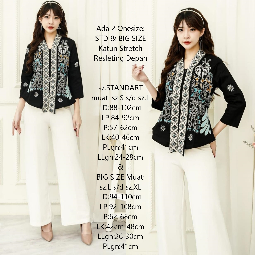 Baju Atasan Blouse Batik Wanita Lengan 7/8 Model Kutubaru Blus Tradisional Kekinian Kebaya Modern Ke