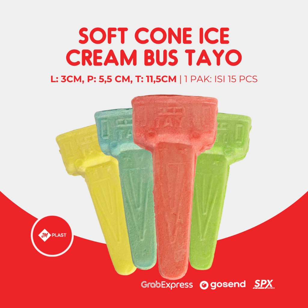 

SOFT CONE ES KRIM KARAKTER BUS TAYO, ICE CRAM CONE BUS TAYO ISI 15 PCS