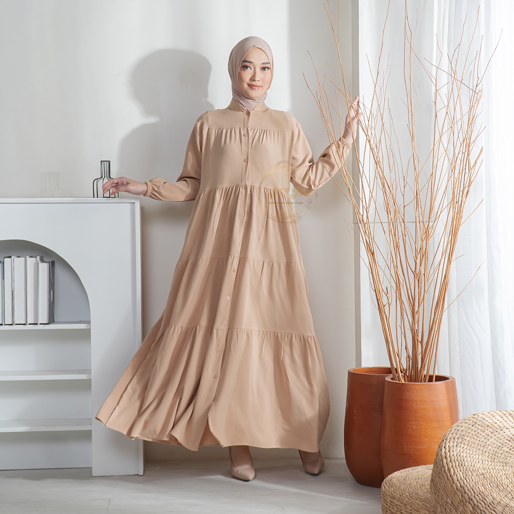 Safira Dress Polos Korean Style Ukuran S M L XL XXXL Gamis Ruffle Serut Wudlu Friendly Simple OOTD