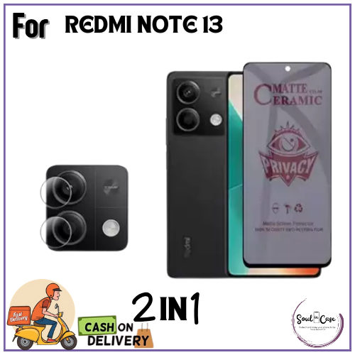 2IN1 Tempered Glass Privacy Anti Spy REDMI NOTE 13 4G 13 PRO 4G 5G Bonus Lensa Camera