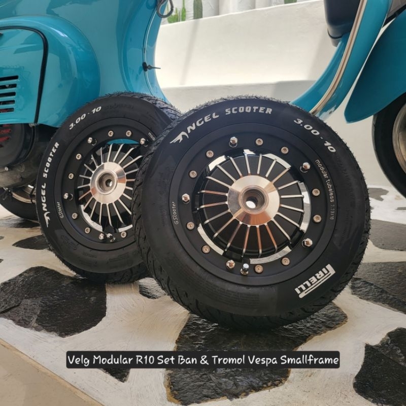 Paket Velg Modular Ban Tubeless Pirelli Ring 10 Set Tromol Vespa PTS