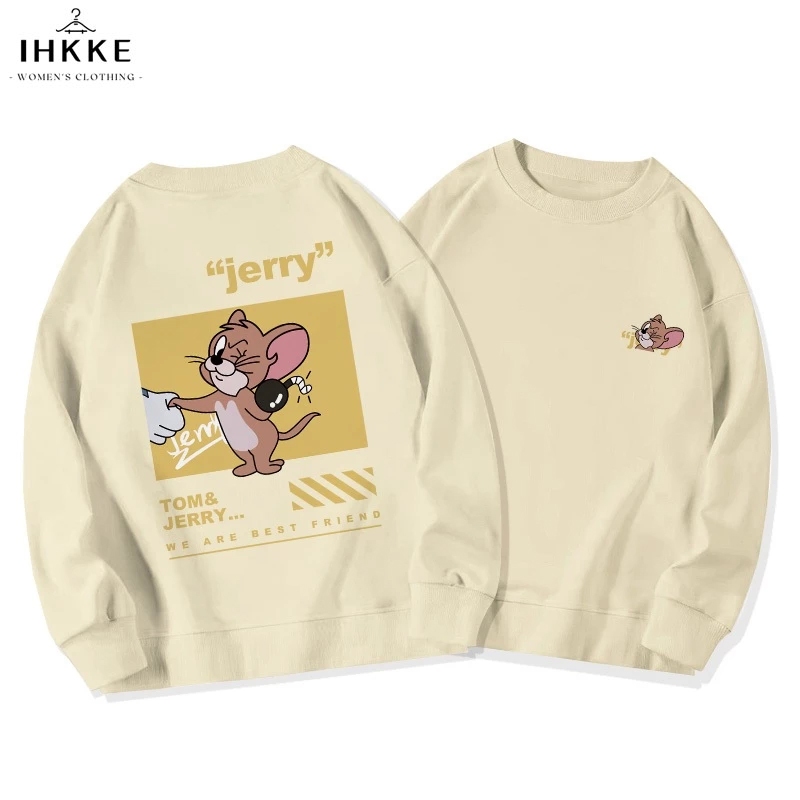 BEST SELLER IHKKE SWEATER OVERSIZE WANITA KARTUN TOM AND JERRY COUPLE MOTIF PRINT LENGAN PANJANG