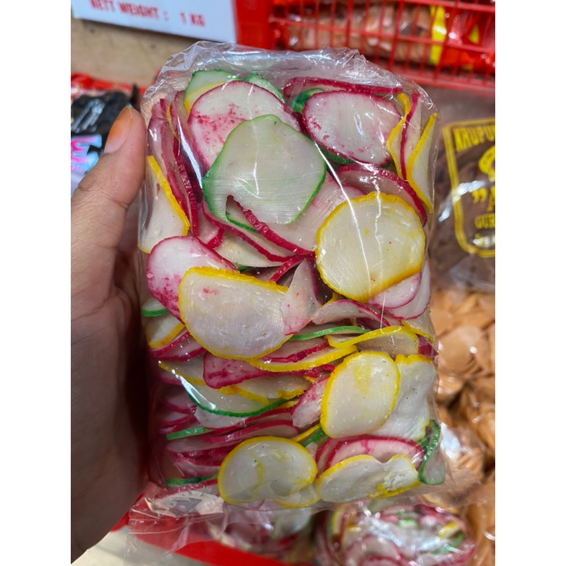 

krupuk kerupuk bawang mentah bibir mini warna warni siap goreng 250 gr 500gr