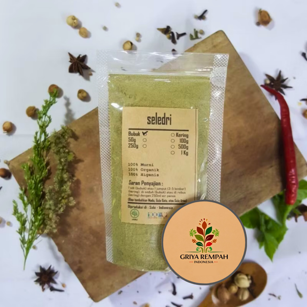 

SELEDRI BUBUK 50 GRAM Daun Sledri Rempah Herbal Simplisia Alami Ramuan Jamu Tradisional untuk Kesehatan Ginjal Darah Tinggi Bumbu Dapur Apium graveolens