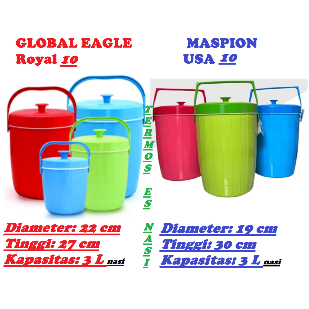 Termos Nasi / Termos Es No.10 Diameter 22cm/19cm Kapasitas Nasi 3 Liter - 5L, Maspion USA 10 / Globa